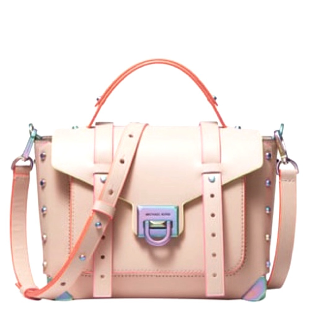 RARE COLOR!!!! Michael Kors Manhattan Small Messenger Soft Pink Neon Rainbow